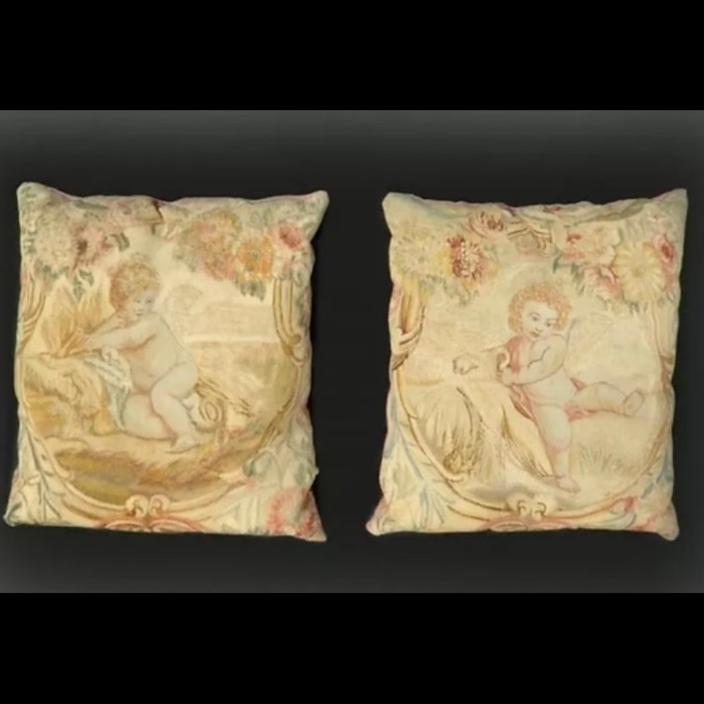 Pair of 18th Century Aubusson Tapestry pillows
